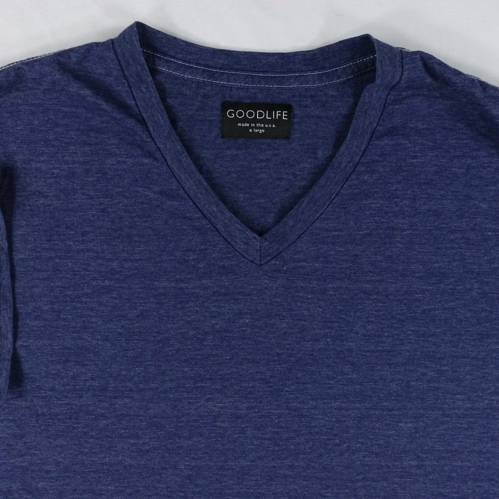 Goodlife T-Shirt Men's XL V-Neck Curved Hem Short Sleeve Cotton Poly Blue‎ USA